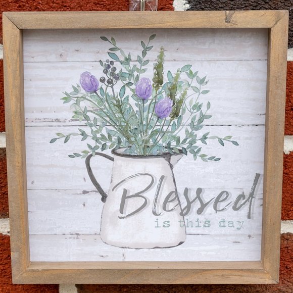 Farmhouse Country Cottage Rustic Wooden Sign BLESSED IS THIS DAY 8" Square - Picture 1 of 3